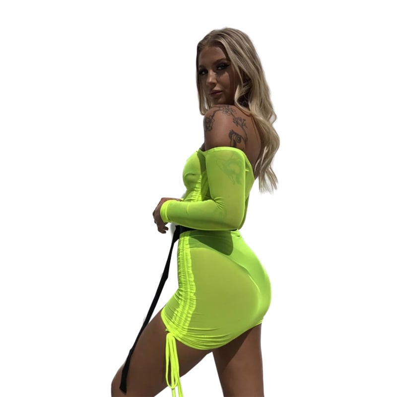 Off-the-Shoulder Mesh Sexy Hip Skirt