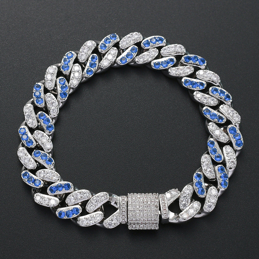 Hip Hop Bracelet with 12mm Aqua White Zirconia