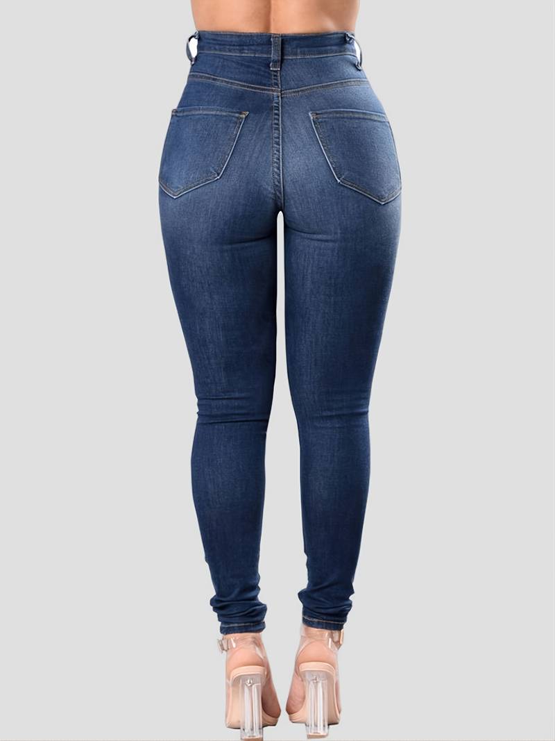 Navy Blue Distressed Skinny Leg Jeans for Women