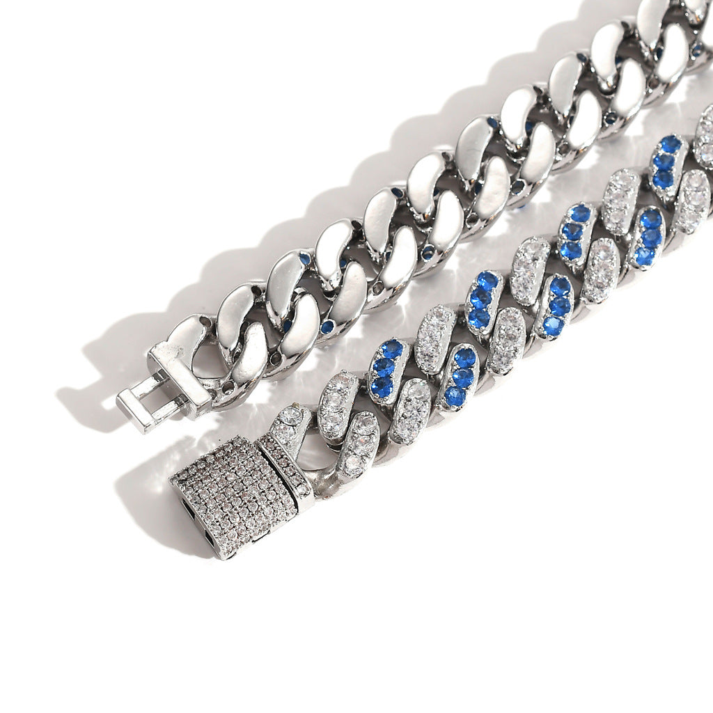 Hip Hop Bracelet with 12mm Aqua White Zirconia