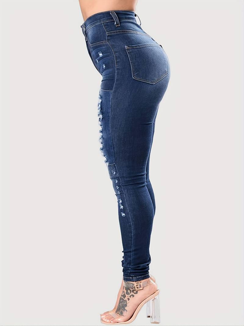 Navy Blue Distressed Skinny Leg Jeans for Women