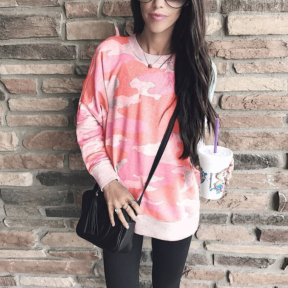 Autumn Winter Print Round Neck Long-Sleeved Blouse