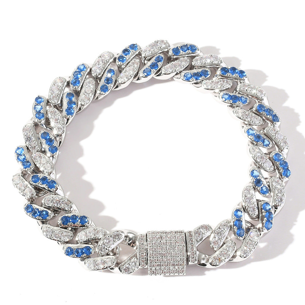 Hip Hop Bracelet with 12mm Aqua White Zirconia