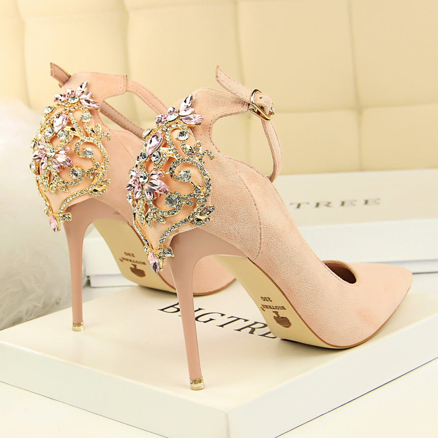 New Red Rhinestone High Heel Bridal Shoes for Spring