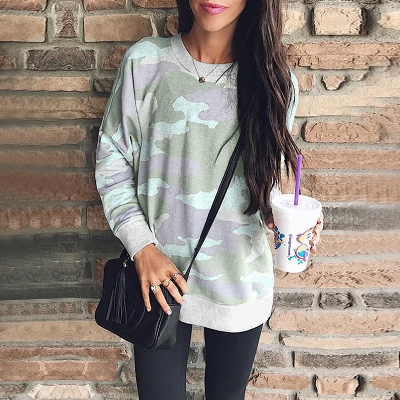 Autumn Winter Print Round Neck Long-Sleeved Blouse