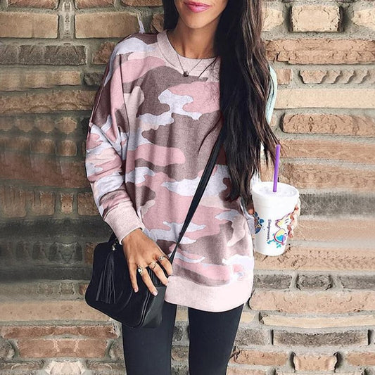 Autumn Winter Print Round Neck Long-Sleeved Blouse