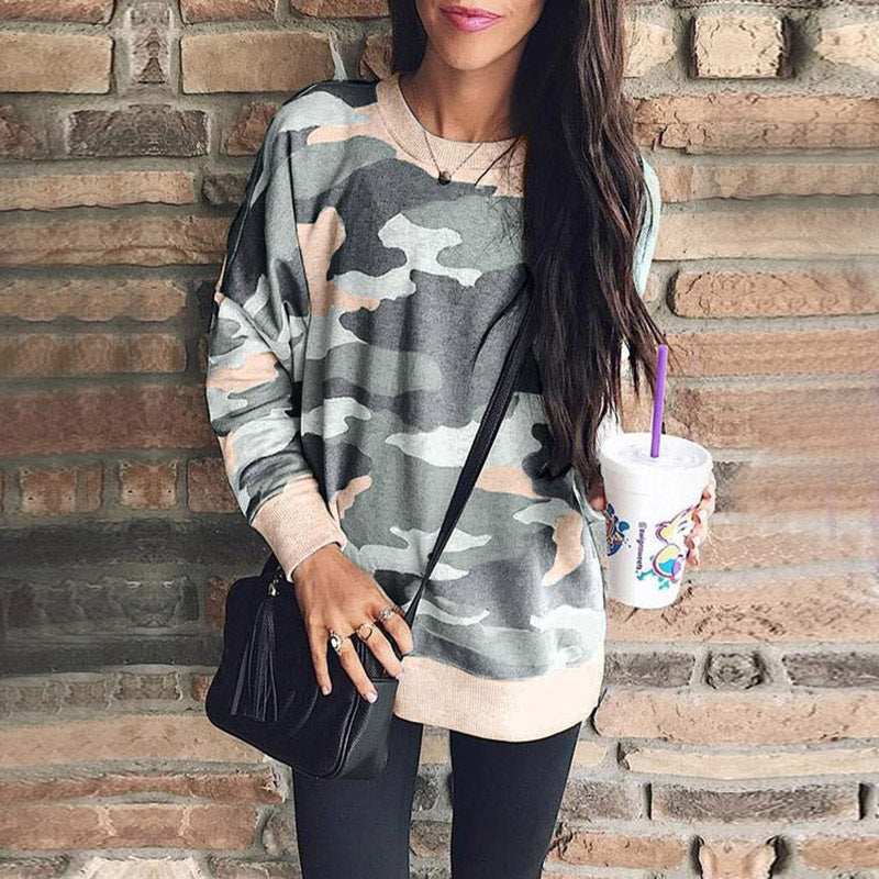 Autumn Winter Print Round Neck Long-Sleeved Blouse