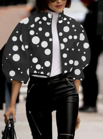 Temperament Polka Dot Print Short Jacket