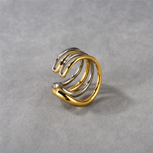 Multi-layer Gold and Silver Contrast Color Ring