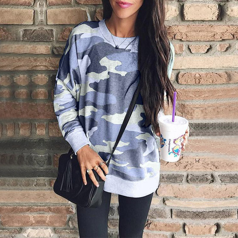 Autumn Winter Print Round Neck Long-Sleeved Blouse