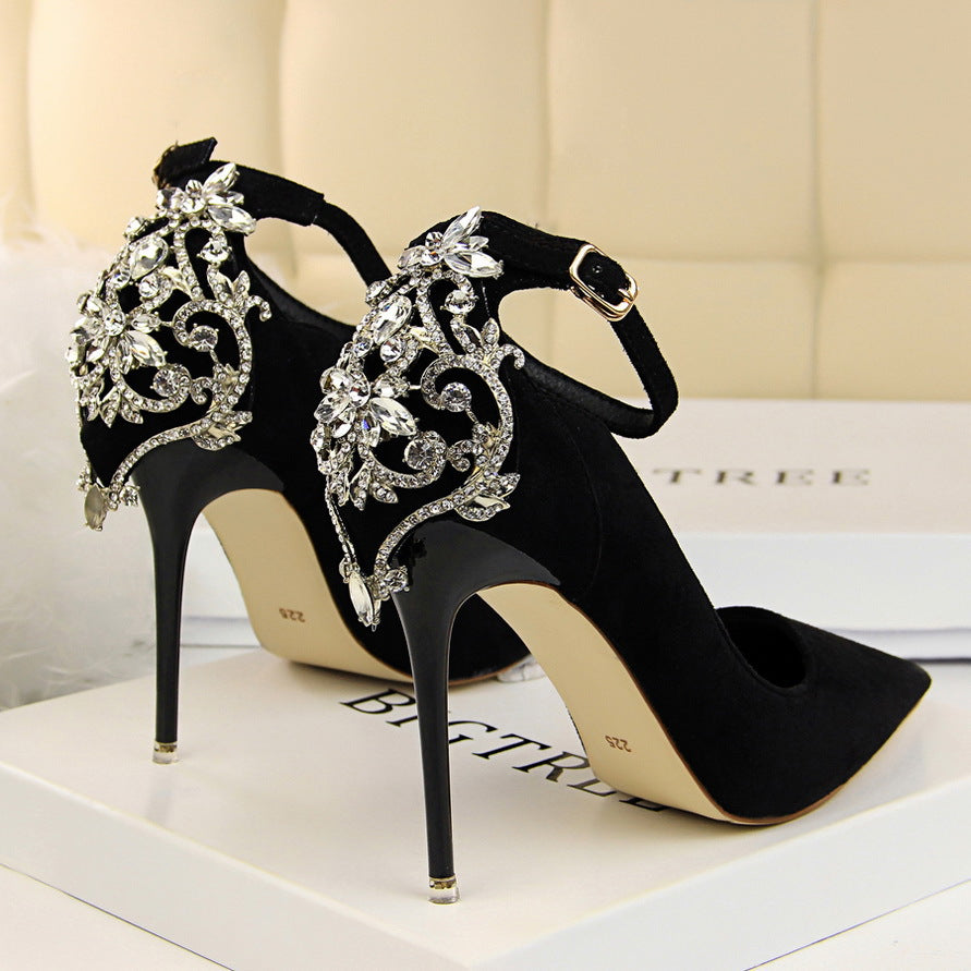 New Red Rhinestone High Heel Bridal Shoes for Spring