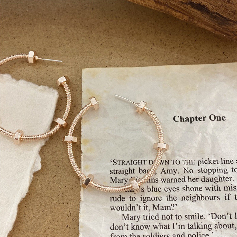 Geometric Hollow Metal Hoop Earrings in Silver