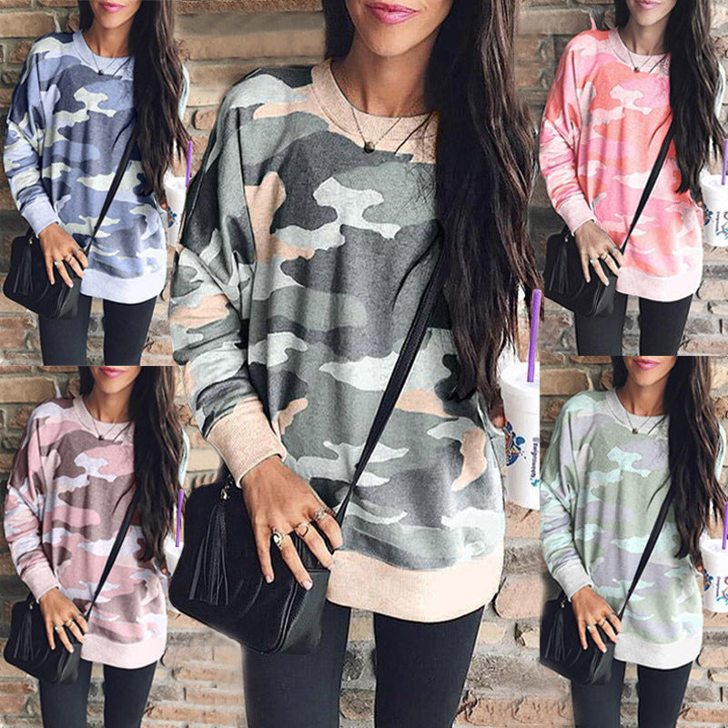 Autumn Winter Print Round Neck Long-Sleeved Blouse